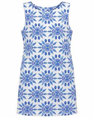 Hill House Home Charlie Shift Dress Size L Blue Shell Mosaic